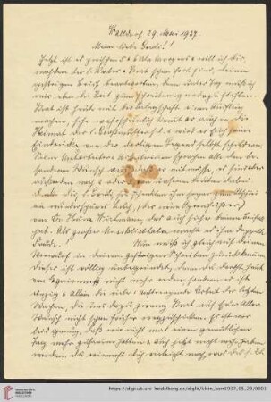 Korrespondenz von Alice und Ludwig Klein: Brief von Alice Klein an Irmgard Klein