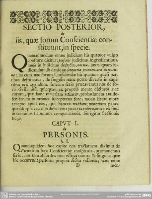 Sectio Posterior de iis, quae forum Conscientiae constituunt, in specie