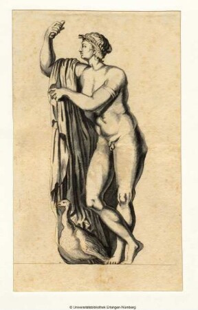 Statue eines nackten Jünglings, nach links stehend, mit gekreuzten Beinen