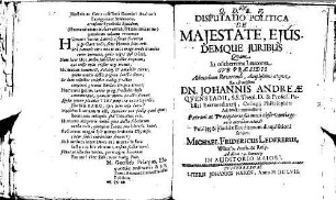 Disputatio Politica De Majestate, Ejusdemque Juribus