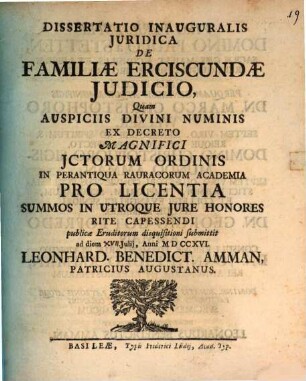 Dissertatio Inauguralis Iuridica De Familiae Erciscundae Iudicio