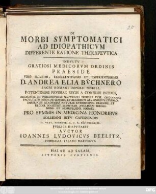 De Morbi Symptomatici Ad Idiopathicvm Differente Ratione Therapevtica