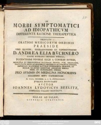 De Morbi Symptomatici Ad Idiopathicvm Differente Ratione Therapevtica
