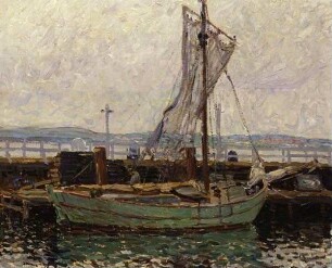 "Fischerboot an der Brücke"