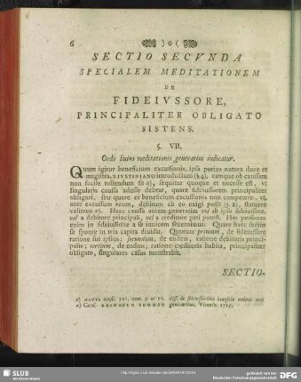 Sectio Secunda Specialem Meditationem De Fideiussore, Principaliter Obligato Sistens