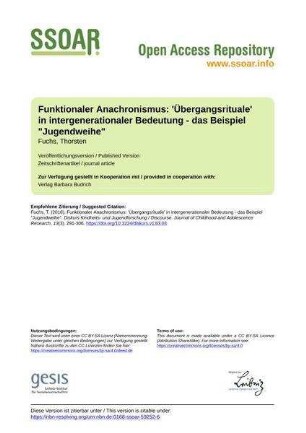 Funktionaler Anachronismus: 'Übergangsrituale' in intergenerationaler Bedeutung - das Beispiel "Jugendweihe"