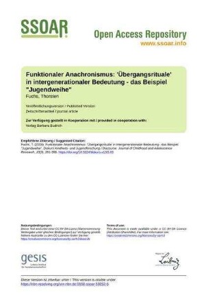 Funktionaler Anachronismus: 'Übergangsrituale' in intergenerationaler Bedeutung - das Beispiel "Jugendweihe"