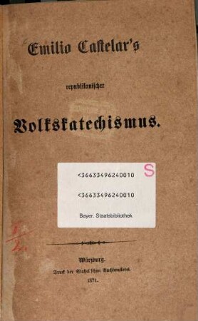 Emilio Castelar's republikanischer Volkskatechismus