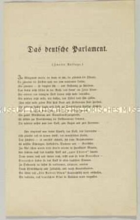 Gedicht von J. Heinrich Gümpel "Das deutsche Parlament"; Glückstadt, 23. Januar 1849