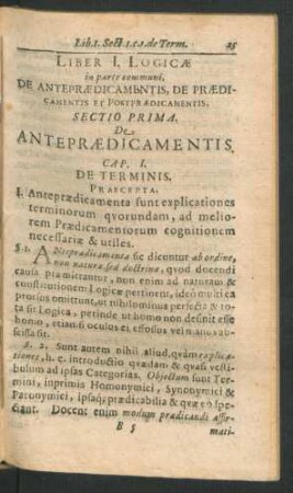 Sectio Prima. De Antepraedicamentis.
