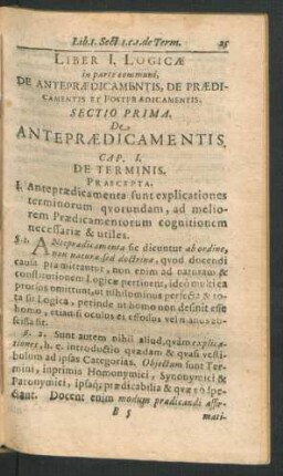 Sectio Prima. De Antepraedicamentis.