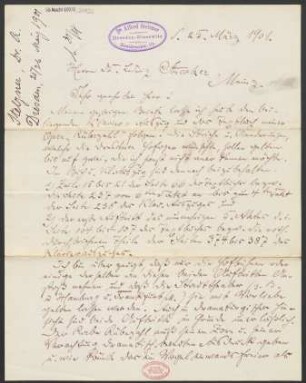 Brief an Ludwig Strecker  und B. Schott's Söhne : 25.03.1901