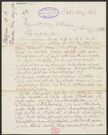 Brief an Ludwig Strecker <senior> und B. Schott's Söhne : 25.03.1901