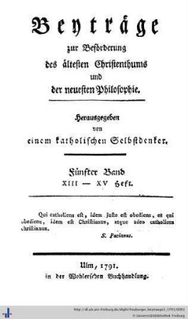 5: Freyburger Beyträge zur Beförderung des ältesten Christenthums und der neuesten Philosophie