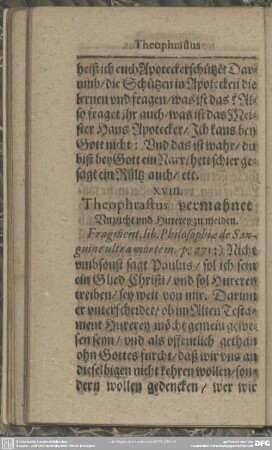 XVIII. Theophrastus vermahnet Unzucht und Hurerey zu meiden