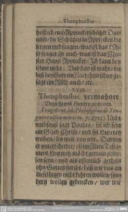XVIII. Theophrastus vermahnet Unzucht und Hurerey zu meiden