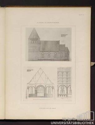 Blatt 16. Entwurf zu einer romanischen Kirche 1:100. Entwurf zu einer romanischen Kirche 1:50.