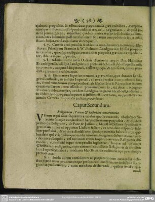 Caput Secundum. Religionem, Pacem & Justitiam concernentia