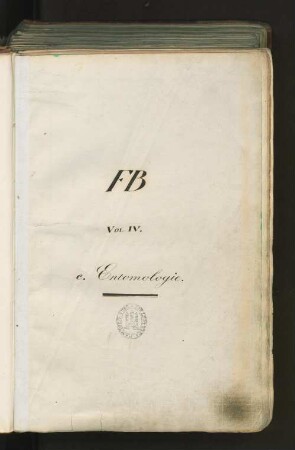 FBIV, Naturgeschichte, Be. Entomologie: Realkatalog der Stadtbibliothek zu Hamburg