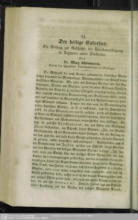 Der heilige Coluthus : Ein Beitrag zur Geschichte der Christenverfolgung in Aegypten unter Diokletian