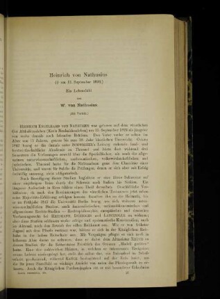 Heinrich von Nathusius ((...) am 11. September 1890.) Ein Lebensbild