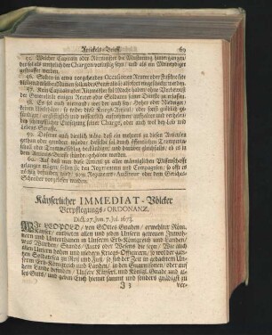 Kayserlicher Immediat-Völcker Verpflegungs-Ordonanz. Dict. 27. Iun. 7. Iul. 1673.
