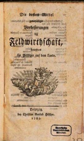 Die besten Mittel zuverläßiger Verbesserungen der Feldwirthschaft, besonders für Prediger auf dem Lande