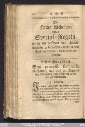 Erstes Hauptstück. Vom processu summario überhaupt, und was ein Referent bey Abfassung einer Sentenz darinnen zu beobachten.