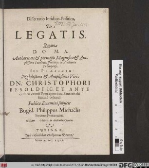 Dissertatio Iuridico-Politica, De Legatis