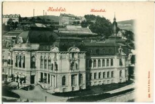 Karlsbad. Kaiserbad (1895) : Karlsbad. Kaiserbad (Bad I, 1893-1895; F. Fellner, H. Helmer; Skulptur K. Wilfert, K. Weitzek) am Park Karl IV