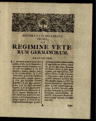 Dissertatio Historica Prima, de Regimine Veterum Germanorum, ...
