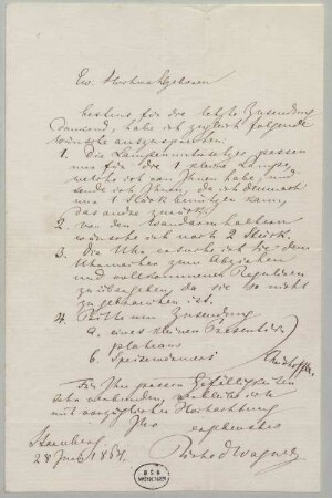 Richard Wagner (1813 - 1883) Autographen: Brief von Richard Wagner an einen unbekannten Händler - BSB Autogr.Cim. Wagner, Richard.22
