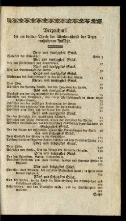 Verzeichniß der im dritten Theile der Wochenschrift des Arzts enthaltenen Aufsätze