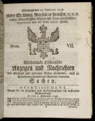Num. VII. Montags den 12. Februarii 1748.