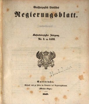Großherzoglich Badisches Regierungsblatt. 1847