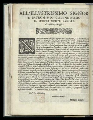 Dedikation an Conte Camillo D´Austria Di Correggio