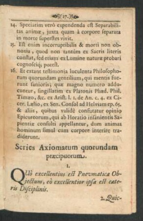 Series Axiomatum quorundam praecipuorum.