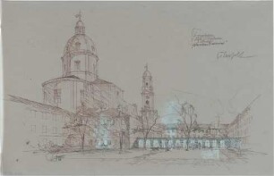 Gsaenger, Gustav; München, Theatinerstr.; Bayerisches Kultusministerium, Erweiterung - Erweiterungsbau, "Erdgeschossiger Zwischenbau" Hofseite (Perspektive)