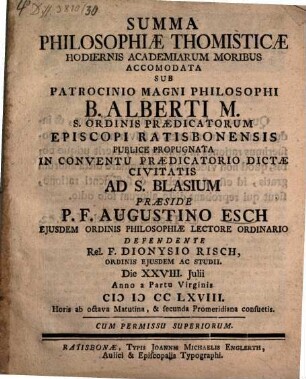 Summa philosophiae Thomisticae hodiernis academiarum moribus accommodata