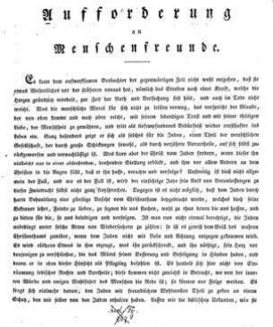 Aufforderung an Menschenfreunde : [zum Eintritt in die Gesellschaft zur Beförderung des Christentums unter den Juden ]