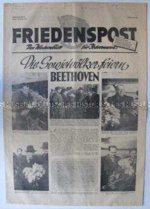 Wochenzeitung der DSF "Friedenspost" u.a. zur Verleihung des Stalin-Preises an Anna Seghers