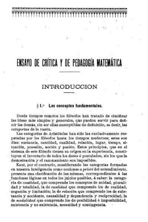 Ensayo de crítica y de pedagogía matemática.
