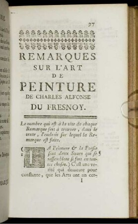 Remarques Sur L'Art De Peinture De Charles Alfonse Du Fresnoy.
