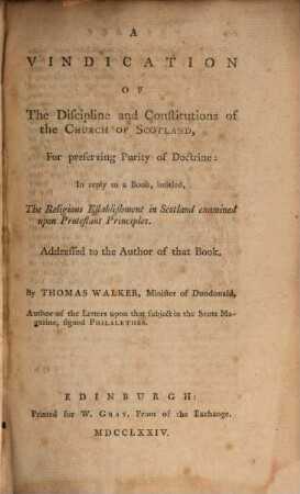 A vindication of the discipline and constitutions of the church of Scotland