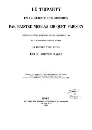 Hauptbd.: Le Triparty en la science des nombres. Hauptbd.