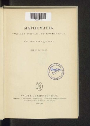 Mathematik : von der Schule zur Hochschule