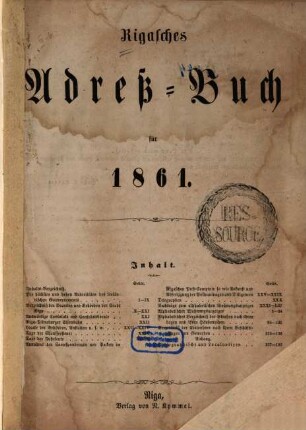 Rigasches Adressbuch. 1861, 1861