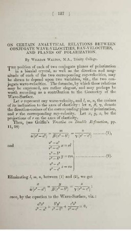 On certain analytical relations between conjugate wave-velocities, ray-velocities, and planes of polarization.