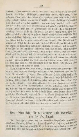 306-322 Das "Leben Jesu, für das deutsche Volk bearbeitet" von Dr. Fr. Strauß