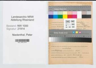 Entnazifizierung Peter Niedenthal, geb. 16.12.1891 (Postsekretaer)
